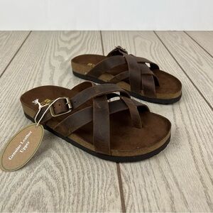 White Mountin Hobo Strappy Sandals 6 Brown Leather $60 Birkenstock Style